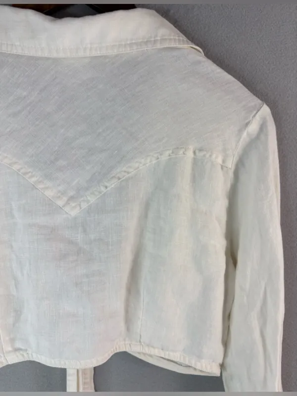 ivy jane S Western Pearl Snap Ivory Linen Tie-Front Crop Top - Image 4