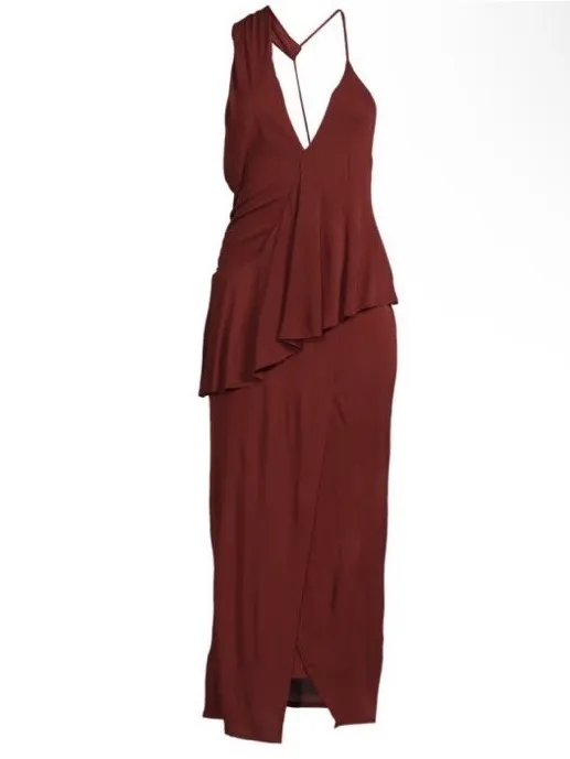 REISS Xena Halterneck Draped Maxi Dress Size UK 10/US 6 $345 Burgundy - Image 2