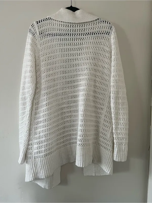 Cabi White Crochet Open Knit Cardigan Medium Coastal Fisherman Beachy Resort - Image 5