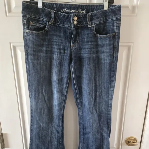 American Eagle Artist Flare Jeans Womens 8 Blue Low Rise Stretch Dark Wash Y2K - Image 3
