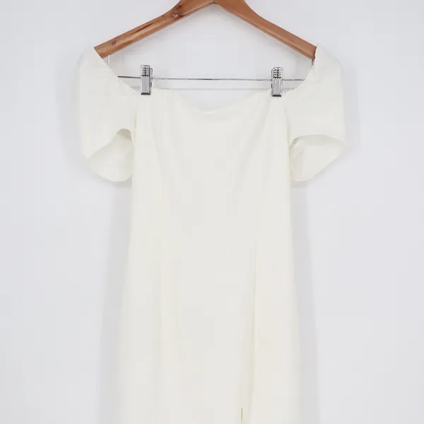 Lulus White Off The Shoulder Puff Sleeve Maxi Dress Side Slit Size L Formal - Image 3