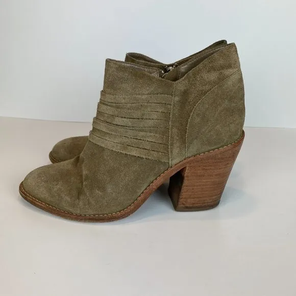 Loeffler Randall Ankle Booties 9 Khaki Green Gray‎ Suede Leather Stacked Heel - Image 5