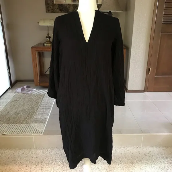 Anthropologie Sunday Atelier Caftan Coverup Dress Black Slub 100% cotton Pockets Coastal Small - Image 14