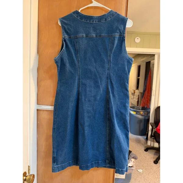 Lee Women's Size Large Heritage Sleeveless Rider Denim Dress V-Neck Button Front - Image 8