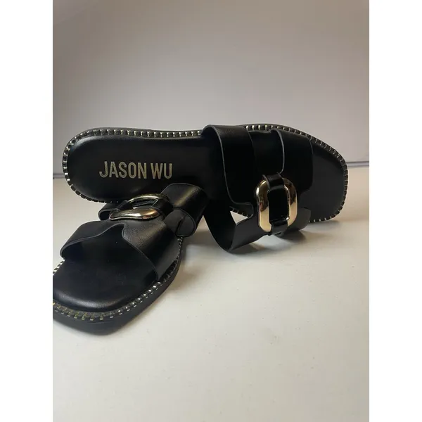 Jason Wu Women's Black Leather Slide Sandals Buckle Slip-On US 7.5 - Image 4