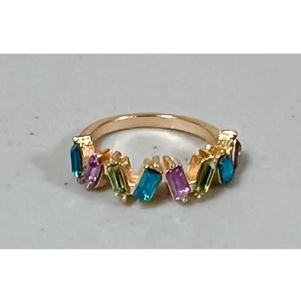 Gold Purple Blue Green Diamond Gemstone Zig-Zag Band Ring Jewelry Size 7 💜💙💚✨ - Image 2