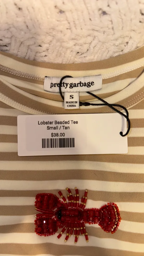 Pretty Garbage Lobster Striped Baby Tee Tan - Image 3