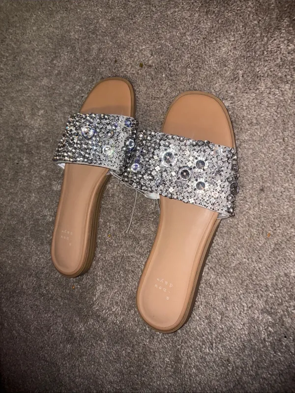 A new day beach bridal Embellished Rhinestone Slide Sandals in Silver 10W - Image 3