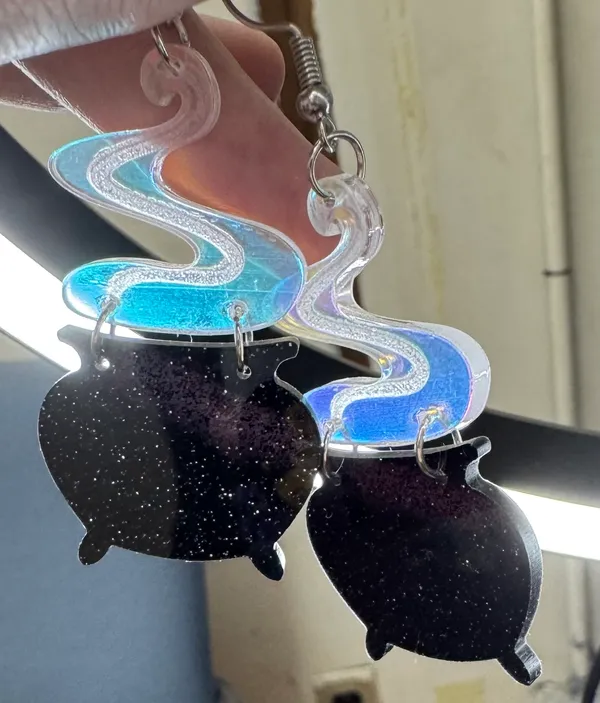 Cauldron with Iridescent Smoke Acrylic Dangle Earrings Black - Image 2