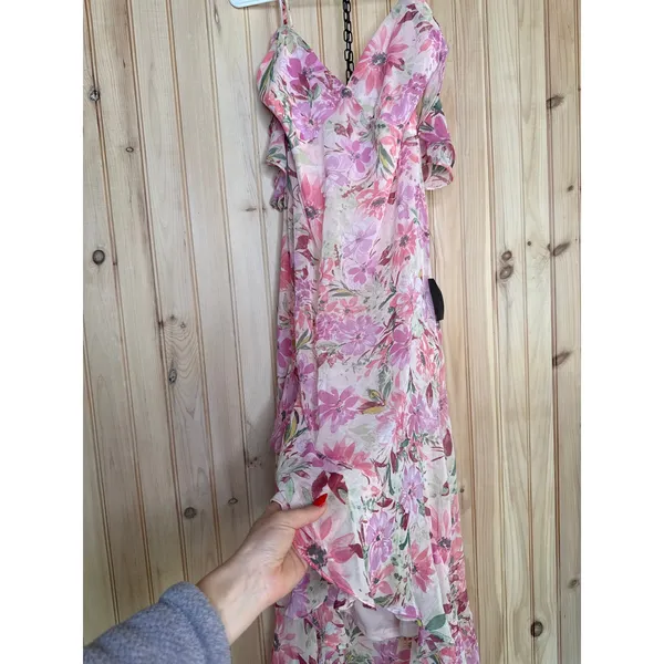 NWOT Lulus Watch Me Grow Pink Floral Print Cold-Shoulder High-Low Dress Resort M - Image 7