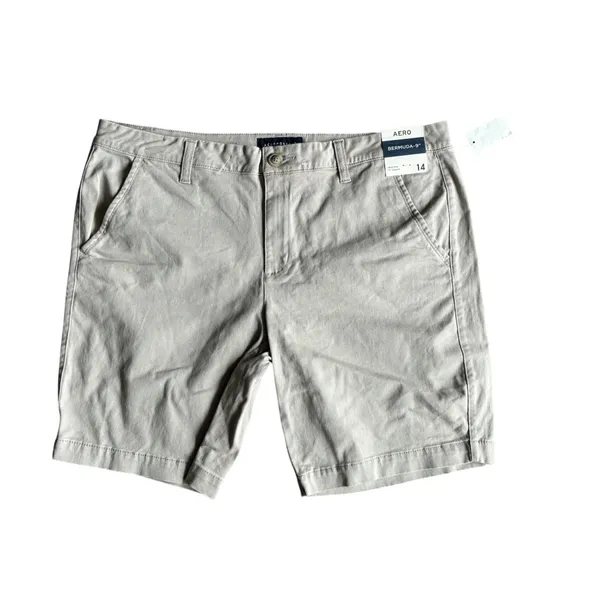 Aeropostale Women's Mid Rise Bermuda Khaki Shorts w/ 9 in. Seam - Image 2