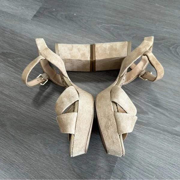 Sam Edelman Leather Suede Beige Cream Strappy Slingback Block‎ Heels Size 9 - Image 3