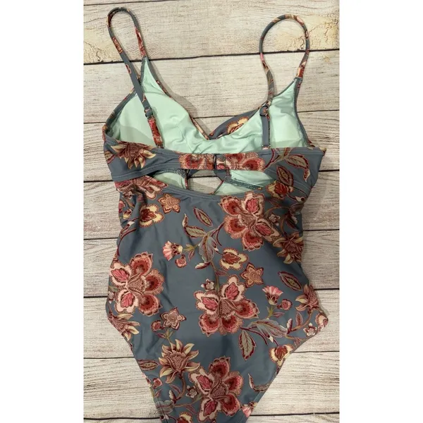 Cupshe Teal Floral One-Piece Swimsuit with Pink Flowers Size Small - Image 5