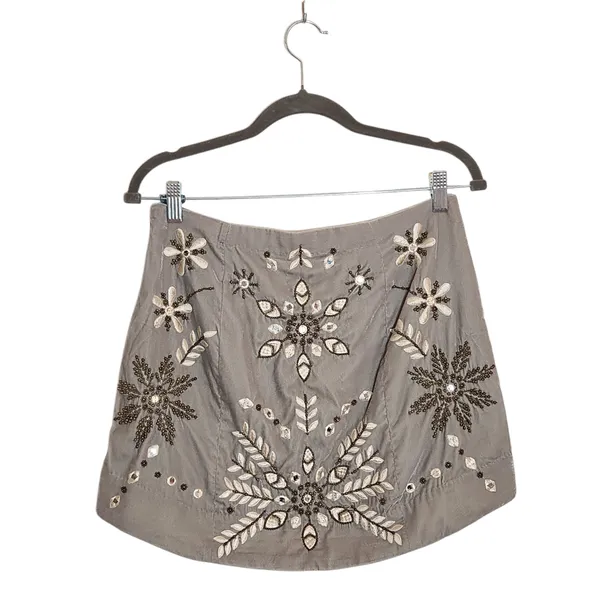 Free People Gray Velvet Embellished Snowflake Mini Skirt Size 8 - Image 3