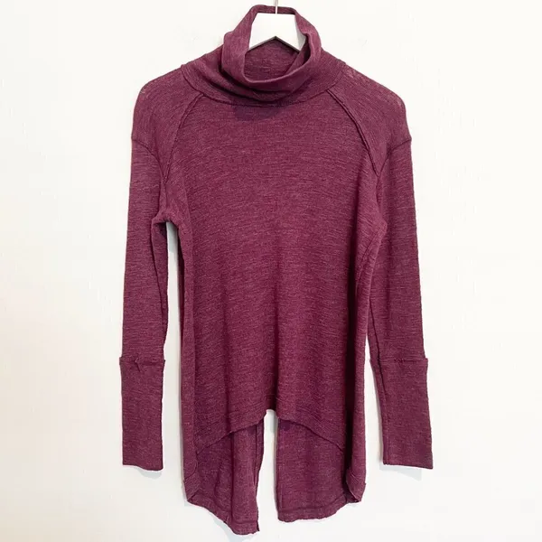 Free People Split Back‎ Turtleneck Small Marled Raglan Whimsical Grunge Emo Gobl - Image 3