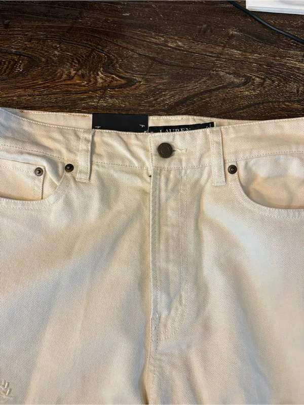 Lauren Ralph Lauren Wide Leg Jeans Womens 6 Ivory NWT Floral Beaded High Rise - Image 7