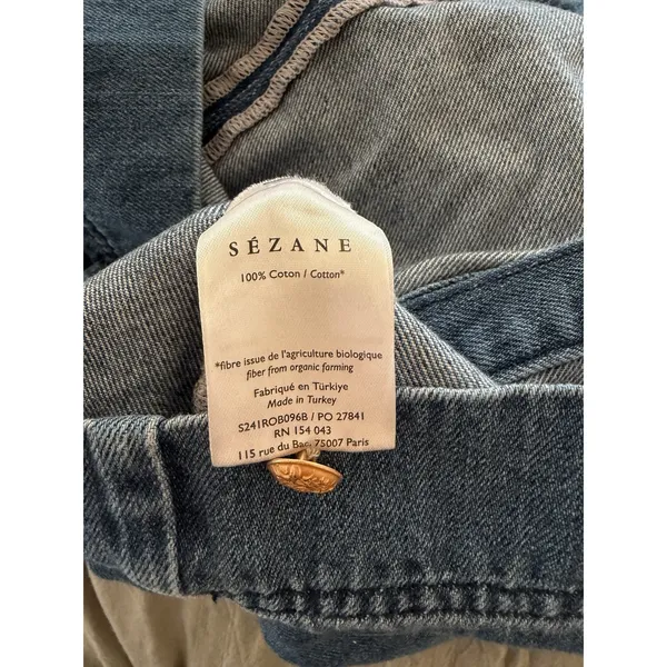 Sézane Organic Cotton Denim Dress Crest Buttons Blue Mini Shirt Dress Size 40 M - Image 5