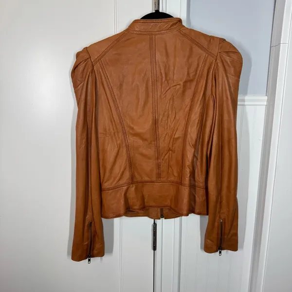 Vintage Hinge Seattle Womens Tan Leather Jacket Small Moto‎ Indie Grunge Rocker - Image 6