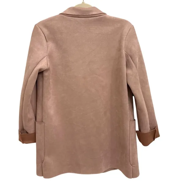 ZARA Faux Suede Pink Preppy Work Ready Feminine Open Blazer Size Women's XS - Image 2