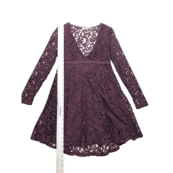 Kimchi Blue Maroon Red Lace Long‎ Sleeve Fit And Flare Empire Waist Dress Size 0 - Image 4
