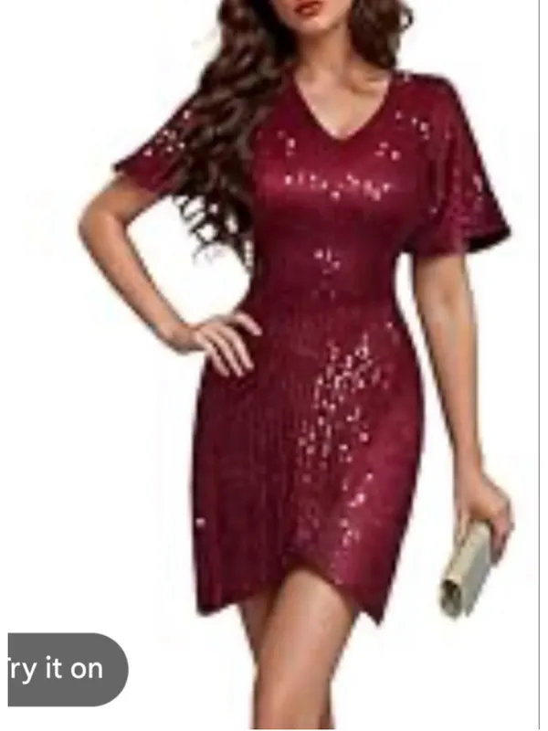 NEW Sequin Cocktail Prom Dress Semi Formal V Neck Short Sleeve XL - Image 6