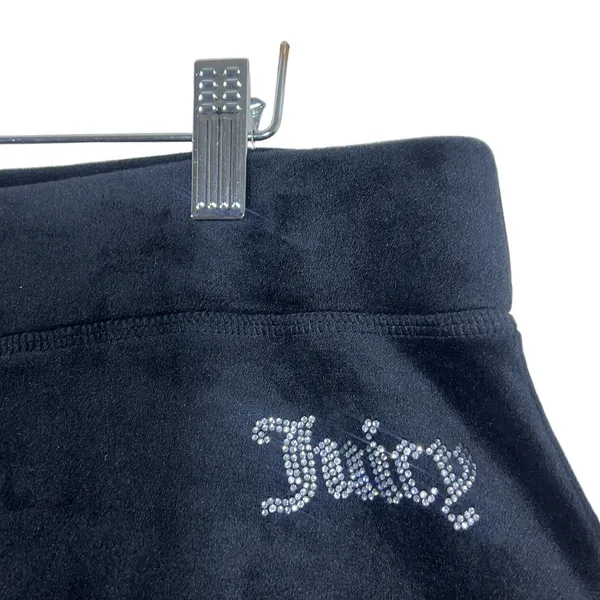 Juicy Couture Velour Solid Track Pants Black Y2K Rhinestone Logo Size L - Image 3
