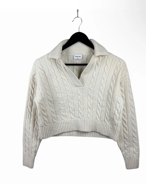 Aritzia Sunday Best Cropped Cable Knit Polo Sweater - Image 2