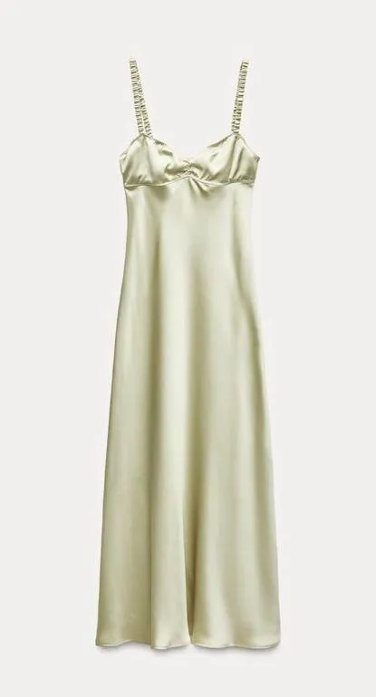 ZARA dress maxi sagę light olive green satin Effect Wedding Party Coctail - Image 9