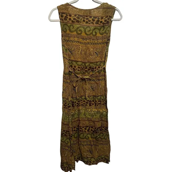Vintage Sleeveless Dress Women’s Medium Boho Animal Print Tie Waist Festival - Image 2