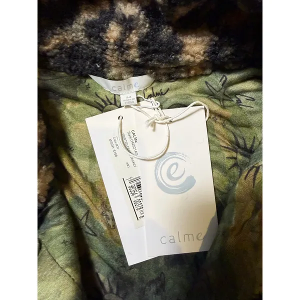 Calme Green Tan Black Printed Fleece Jacket - Image 3