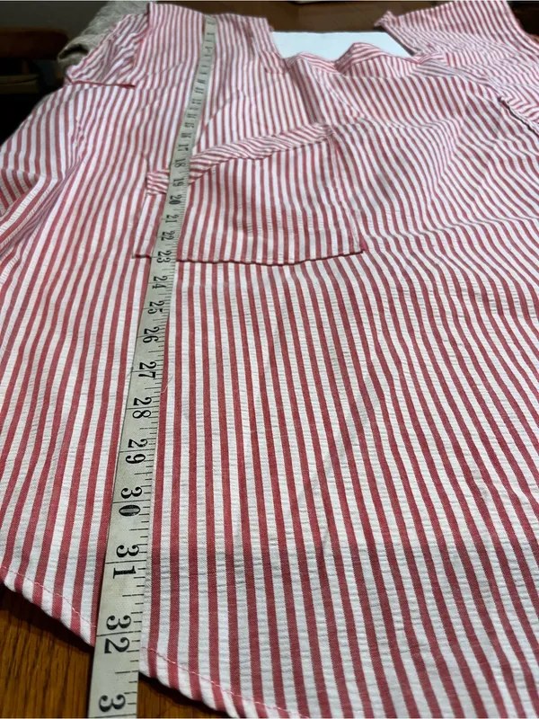 VTG country cottage-core Full apron Bib Seersucker Handmade Red White Stripe Tie - Image 6