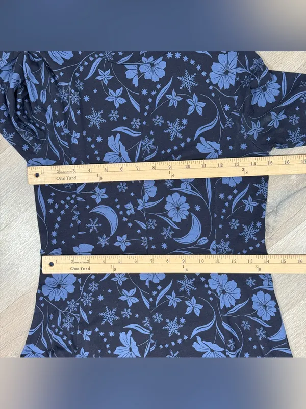 Loft Floral Snowflake Mock Neck Long Sleeve Maxi Dress Blue XS Winter Chic Boho - Image 12