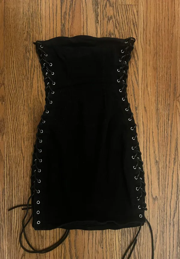 Edikted Black Denim Lace-Up Mini Dress - Image 3