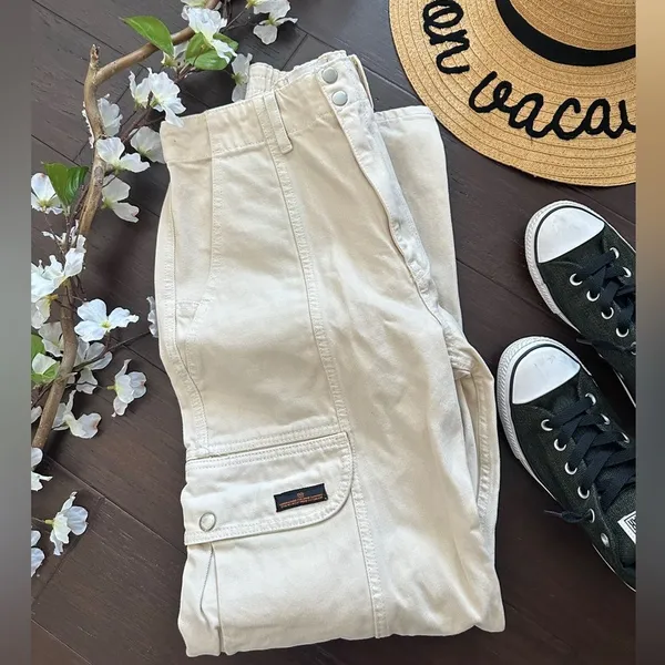 BDG Urban Outfitters Relaxed Skate Cargo Jeans Cream High Rise Size 27 - Image 7