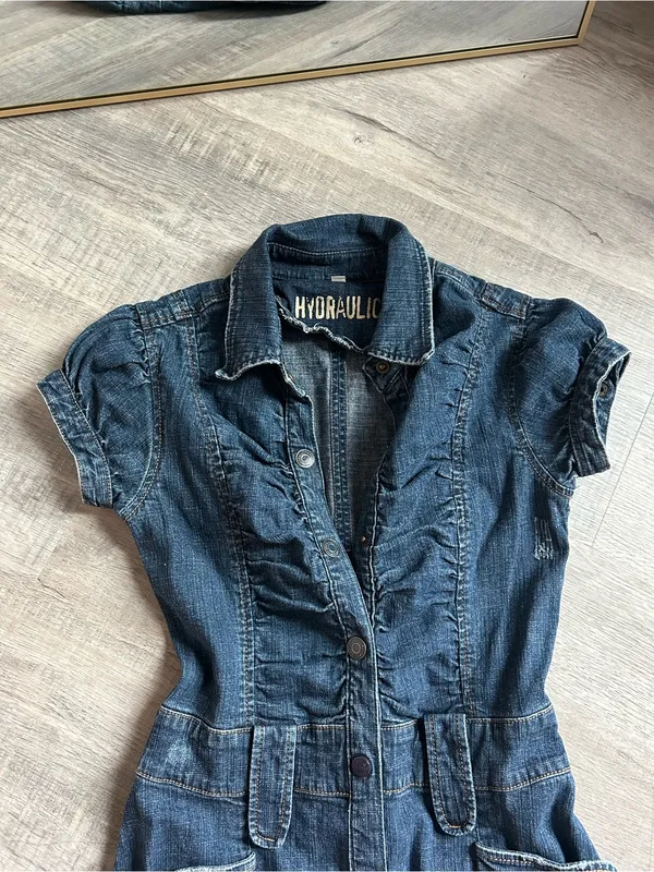 Vintage Hydraulic Y2K Denim Short Sleeve Button Down Mini Dress Size 0 XS - Image 2