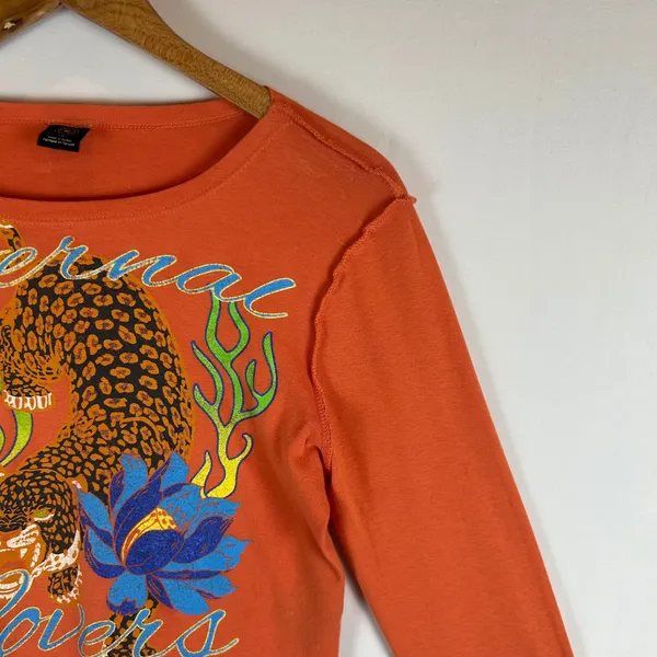 Urban Outfitters Eternal Lovers Tiger Long Sleeve Crop‎ Top Orange Large Y2K - Image 7