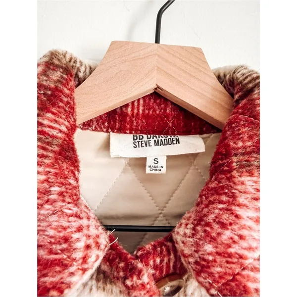 BB Dakota Steve Madden Red Cream Plaid Sherpa Shirt Jacket S - Image 3