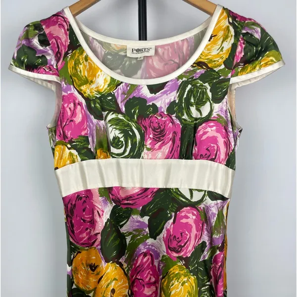 Ports‎ International Multicolor Floral 100% Silk Short Cap Sleeve Flowy Dress - Image 2
