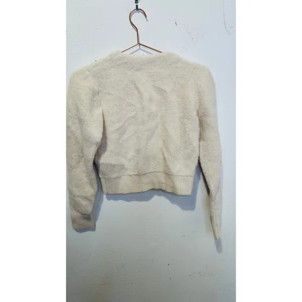 SANDRO OFF-WHITE Knit Alpaca Wool Blend Creamy Button Knot Cardigan size 0 - Image 3