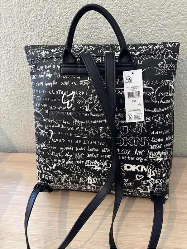 DKNY Black and White Graffiti Backpack - Image 5