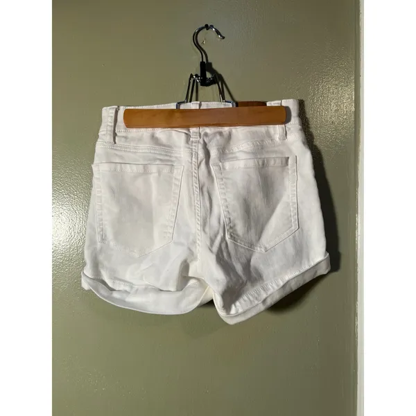 Aeropostale Womens Sz 00 High-Rise Denim Midi Shorts White Stretch Cotton Cuffed - Image 7
