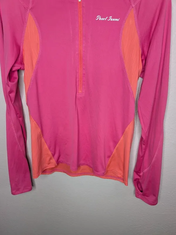Pearl Izumi Womens Pink Orange Long Sleeve Quarter-Zip Cycling Top Size M - Image 3