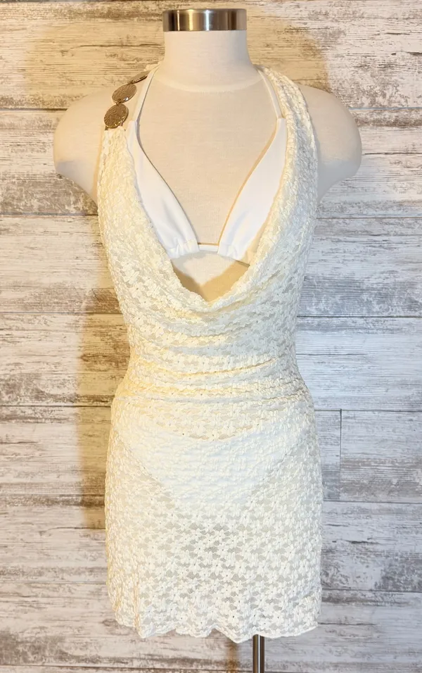 Three Piece White Bikini with Ivory Dress cover - Image 2