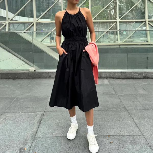 Uniqlo 100% Cotton Halter Neck Dress Black NWT Large - Image 3