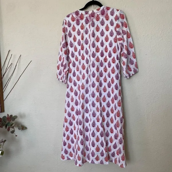 Roller Rabbit Cotton‎ midi Dress in Floral Block Print tassels red white size S - Image 6