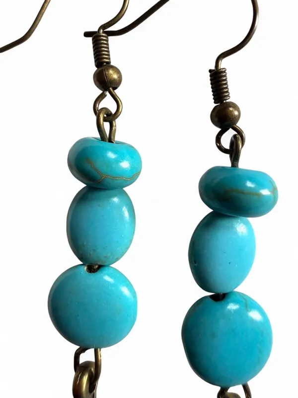 Handmade Turquoise Bead Feather Earrings Boho Western - Image 5