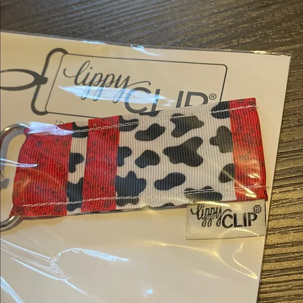 LippyClip Red and Black Cow Print Keychain - Image 2