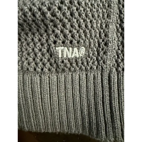 TNA‎ Aritzia Womens Navy Blue Cotton Mesh Open Knit Crewneck Sweater Size M - Image 5