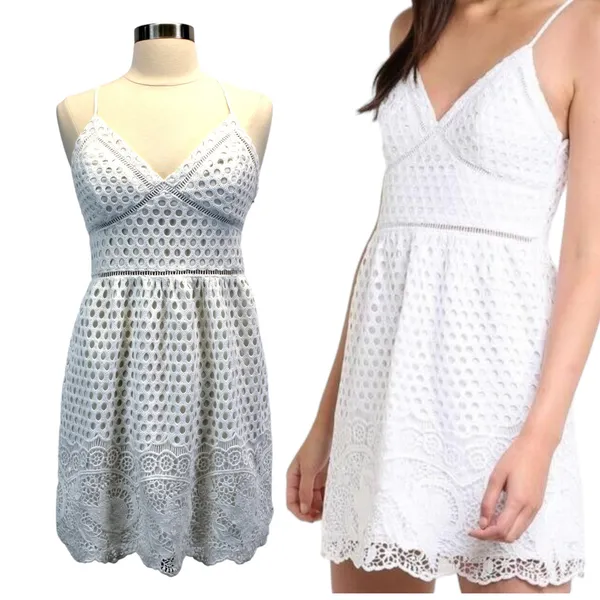 Abercrombie & Fitch Womens S Crochet Mini‎ Dress Sleeveless White Boho Whimsy - Image 2