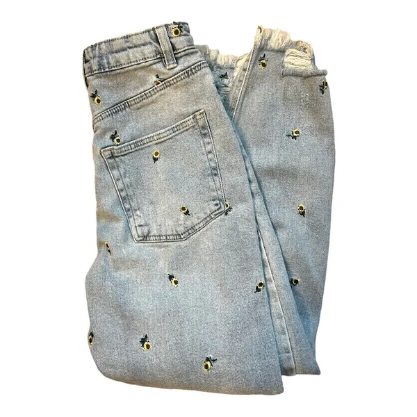 NWT Womens Y2K Retro Sunflower 90s Embroidered Loose Mom Jeans - Sz 0 - Image 4